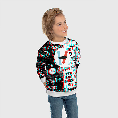 Детский свитшот Twenty one pilots glitch pattern / 3D-Белый – фото 3