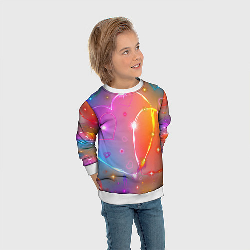 Детский свитшот Неоновые сердца со звездочками / 3D-Белый – фото 3