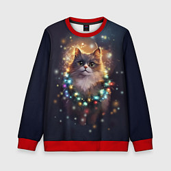 Свитшот детский Уютный котик - Новый год, цвет: 3D-красный