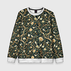 Детский свитшот Узор с птицами зеленый