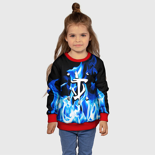 Детский свитшот Doom fire logo steel / 3D-Красный – фото 4