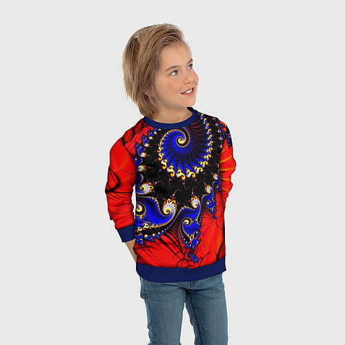 Детский свитшот Оптический узор фракталы завитки / 3D-Синий – фото 3