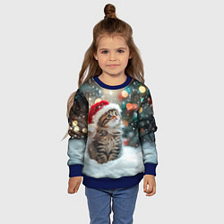 Свитшот детский Новогодний котенок и снег, цвет: 3D-синий — фото 2