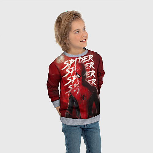 Детский свитшот Spider-man red background / 3D-Меланж – фото 3