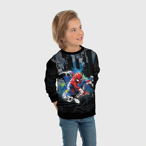 Детский свитшот Spider-man over the city / 3D-Черный – фото 3