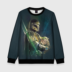 Свитшот детский Куда я туда и он - Мандалорец, цвет: 3D-черный