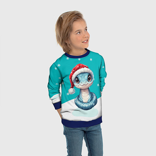 Детский свитшот Новогодняя голубая змейка символ 2025 / 3D-Синий – фото 3