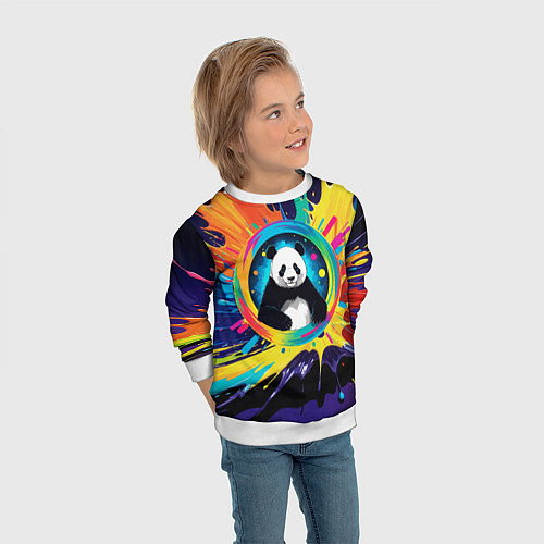 Детский свитшот Панда на фоне взрыва красок / 3D-Белый – фото 3