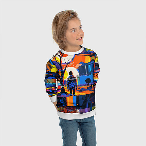 Детский свитшот Ночная прогулка абстракция / 3D-Белый – фото 3