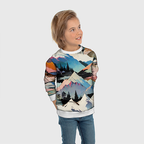 Детский свитшот Снежные горы / 3D-Белый – фото 3
