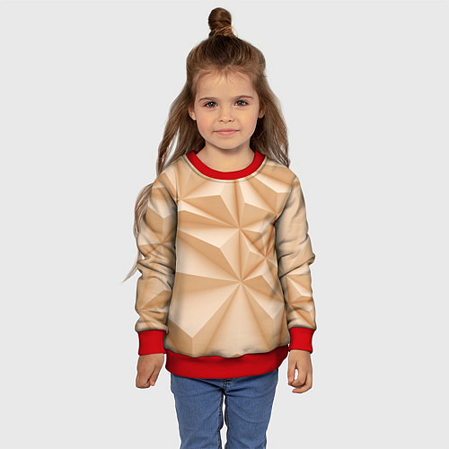Детский свитшот Бежевые полигональные фигуры / 3D-Красный – фото 4