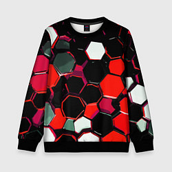 Детский свитшот Красно-белые шестиугольники на чёрном фоне