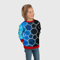 Свитшот детский Белые шестиугольники на чёрно-синем фоне, цвет: 3D-красный — фото 2