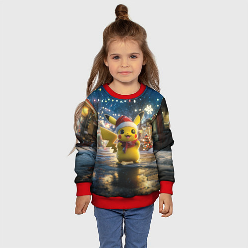 Детский свитшот Новогодний Пикачу / 3D-Красный – фото 4