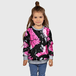 Свитшот детский Чёрные линии на чёрно-розовом фоне, цвет: 3D-меланж — фото 2