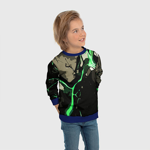 Детский свитшот Зелёный разлом в камне / 3D-Синий – фото 3