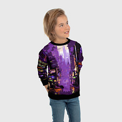 Свитшот детский Киберпанк город фиолетовый, цвет: 3D-черный — фото 2