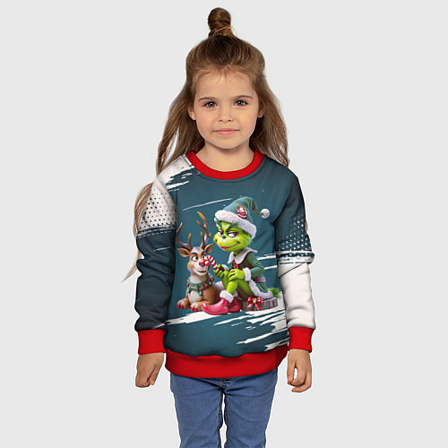 Детский свитшот Миссис Гринч и олень / 3D-Красный – фото 4