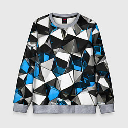 Детский свитшот Сине-белые рельефные треугольники на чёрном фоне