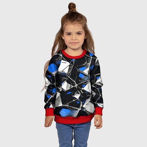 Детский свитшот Сине-белый паттерн на чёрном фоне / 3D-Красный – фото 4