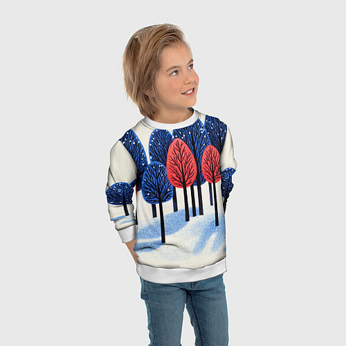 Детский свитшот Красно-синие елки / 3D-Белый – фото 3