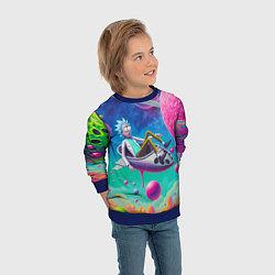 Свитшот детский Рик в космической лодке - сюрреализм, цвет: 3D-синий — фото 2