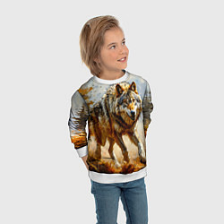 Свитшот детский Волк в осеннем лесу, цвет: 3D-белый — фото 2
