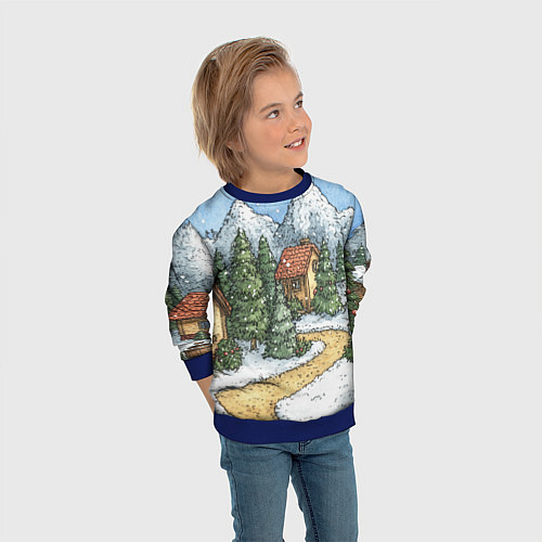 Детский свитшот Новогодний пейзаж / 3D-Синий – фото 3