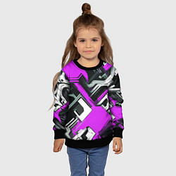 Свитшот детский Бело-фиолетовый техно паттерн на чёрном фоне, цвет: 3D-черный — фото 2