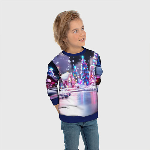 Детский свитшот Новогоднее настроение фонариков / 3D-Синий – фото 3