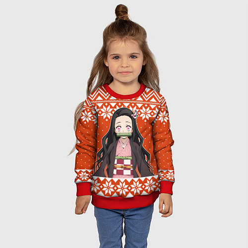 Детский свитшот Незуко Комадо свитер новогодний / 3D-Красный – фото 4
