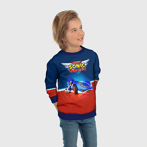 Детский свитшот Hedgehog - Sonic racing team / 3D-Синий – фото 3
