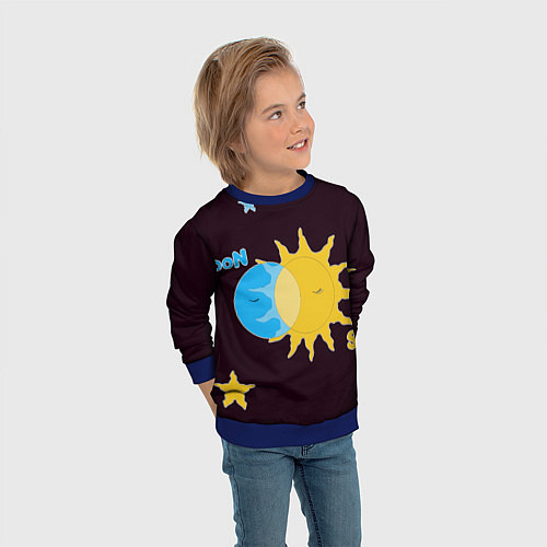 Детский свитшот Солнце и луна космос / 3D-Синий – фото 3