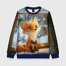 Свитшот детский Лисица у новогоднего окна, цвет: 3D-синий