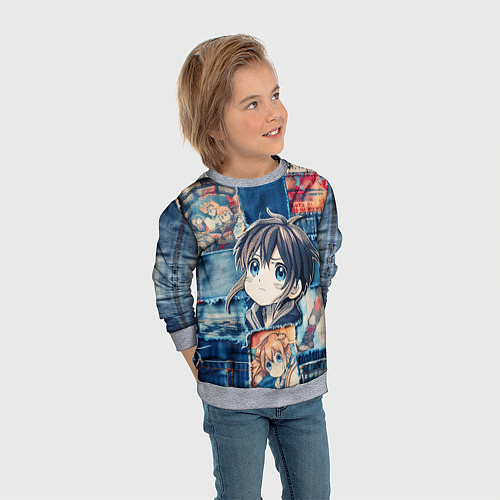 Детский свитшот Девочка аниме на пэчворк / 3D-Меланж – фото 3