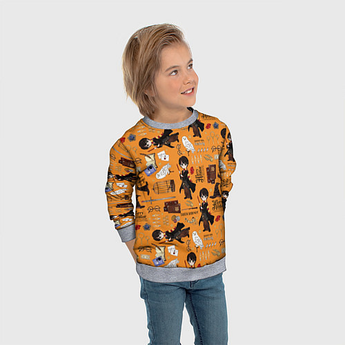 Детский свитшот Гарри Поттер паттерн / 3D-Меланж – фото 3