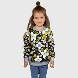Свитшот детский Жёлто-белые цветы на чёрном фоне, цвет: 3D-меланж — фото 2