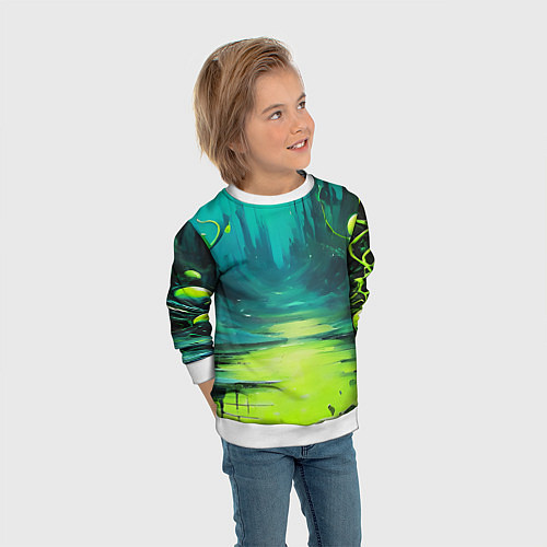 Детский свитшот Зелёная кислотная абстракция / 3D-Белый – фото 3