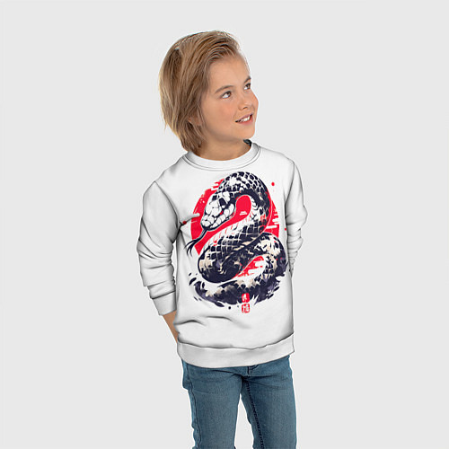Детский свитшот Змея и иероглифы / 3D-Белый – фото 3
