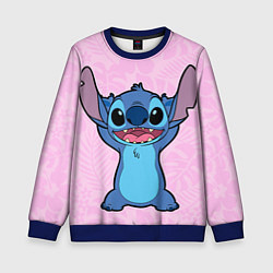 Свитшот детский Stitch on a pink background, цвет: 3D-синий