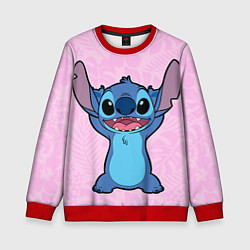 Свитшот детский Stitch on a pink background, цвет: 3D-красный