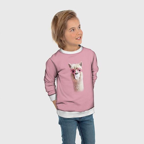 Детский свитшот Лама альпака в очках с жевательной резинкой / 3D-Белый – фото 3