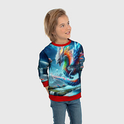 Свитшот детский Полигональный дракон на планете водопадов и грибов, цвет: 3D-красный — фото 2