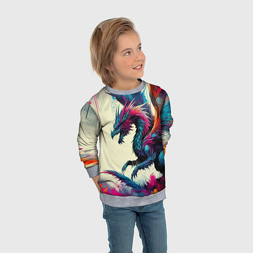 Детский свитшот Крылатый дракон - акварель / 3D-Меланж – фото 3