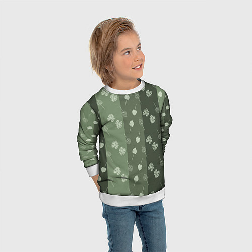 Детский свитшот Монстеры на серо-зеленом / 3D-Белый – фото 3