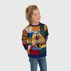 Свитшот детский Яркий пэчворк с капибарой, цвет: 3D-синий — фото 2