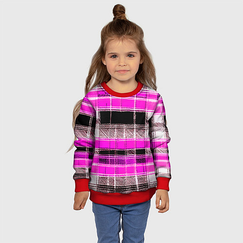 Детский свитшот Белые полосы на чёрно-розовом фоне / 3D-Красный – фото 4