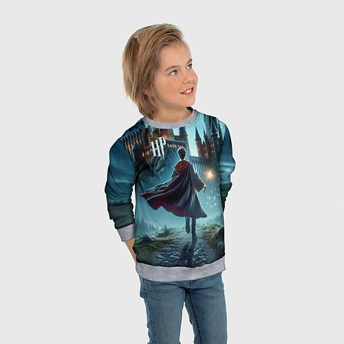 Детский свитшот Гарри Поттер с волшебной палочкой - Хогвартс / 3D-Меланж – фото 3