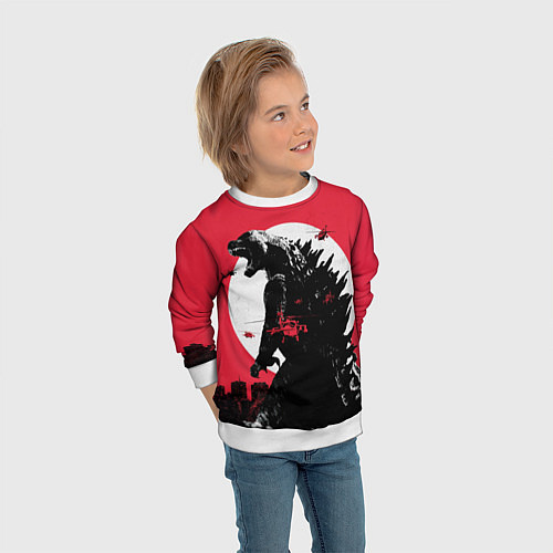 Детский свитшот Godzilla destroys the city / 3D-Белый – фото 3