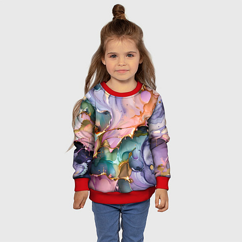 Детский свитшот Сиренево-золотые всплески краски / 3D-Красный – фото 4